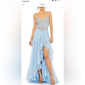 Mac Duggal Embellished ruffle open back gown